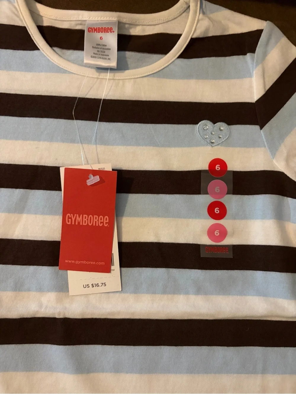 NWOT Gymboree Girls' Blue & Brown Striped Short Sleeve Top — Size 6